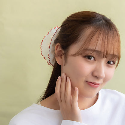 シュシュ ボリューム プリーツ フリル 柄 パイピング バイカラー ビッグ ヘアゴム ヘアポニー