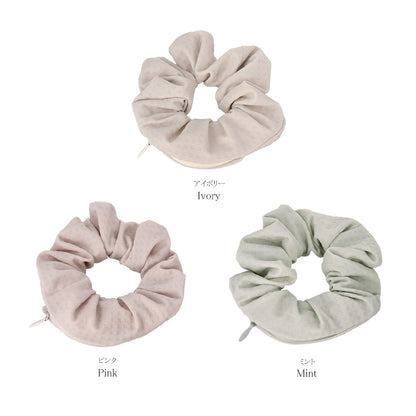 シュシュ chouchou pouch ファスナー ポーチ付き チェック柄 くすみパステル カラー