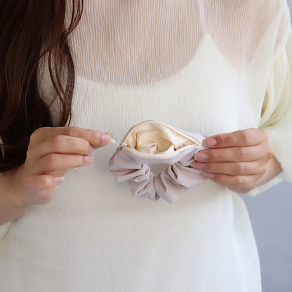 シュシュ chouchou pouch ファスナー ポーチ付き チェック柄 くすみパステル カラー