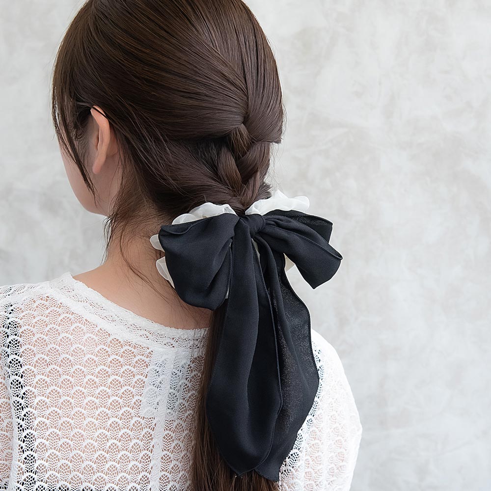 シュシュ ビッグ ロング リボン シアー カラー