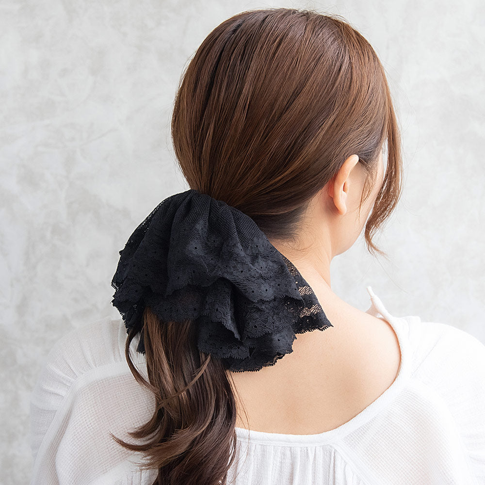 シュシュ フラワー チュール レース フリル ボリューム