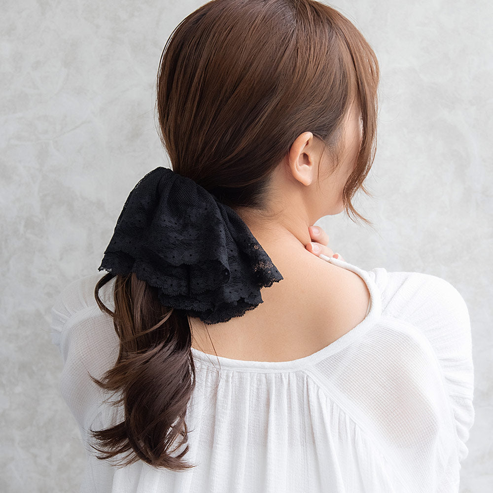 シュシュ フラワー チュール レース フリル ボリューム