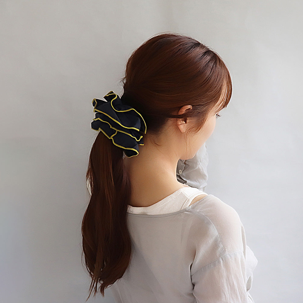 シュシュ レイヤード フリル バイカラー メロウ ビッグ