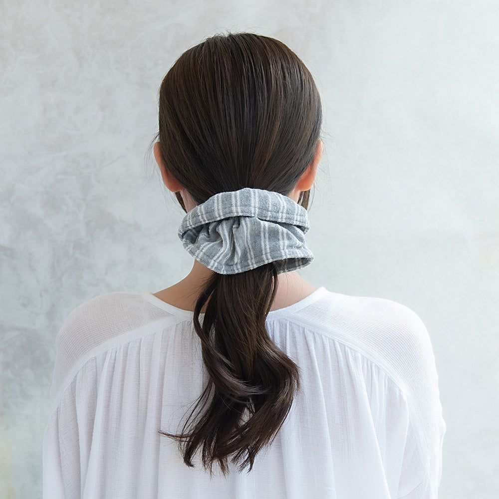 シュシュ ストライプ パイル生地 バイカラー ボリューム ビッグ