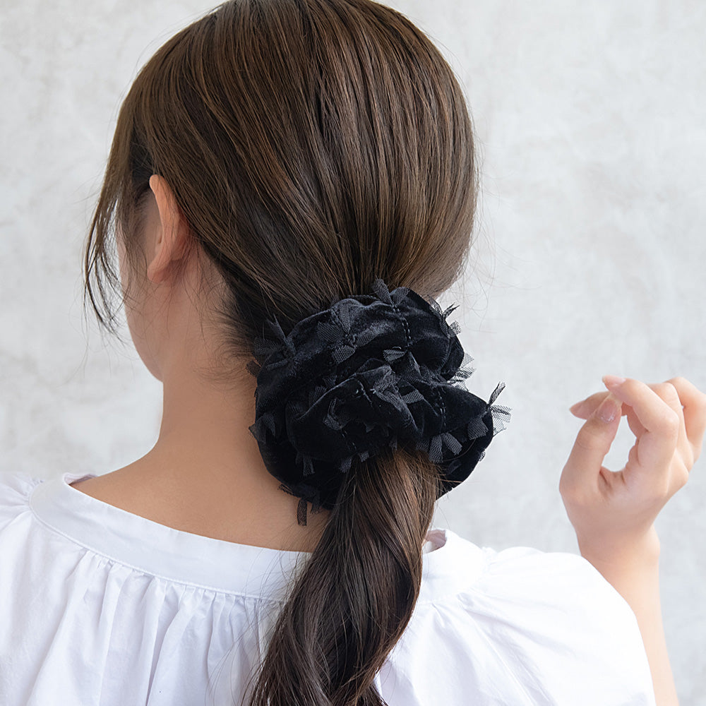 シュシュ ビッグ ベロア チュール ボリューム