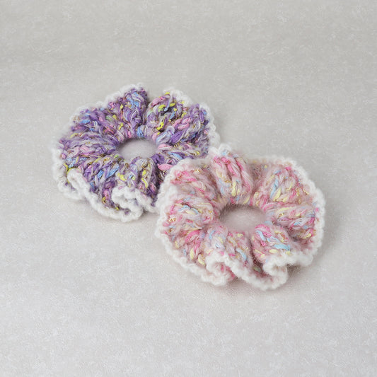 シュシュ 毛糸 ふわふわ ボリューム パステルマルチカラー 手編み