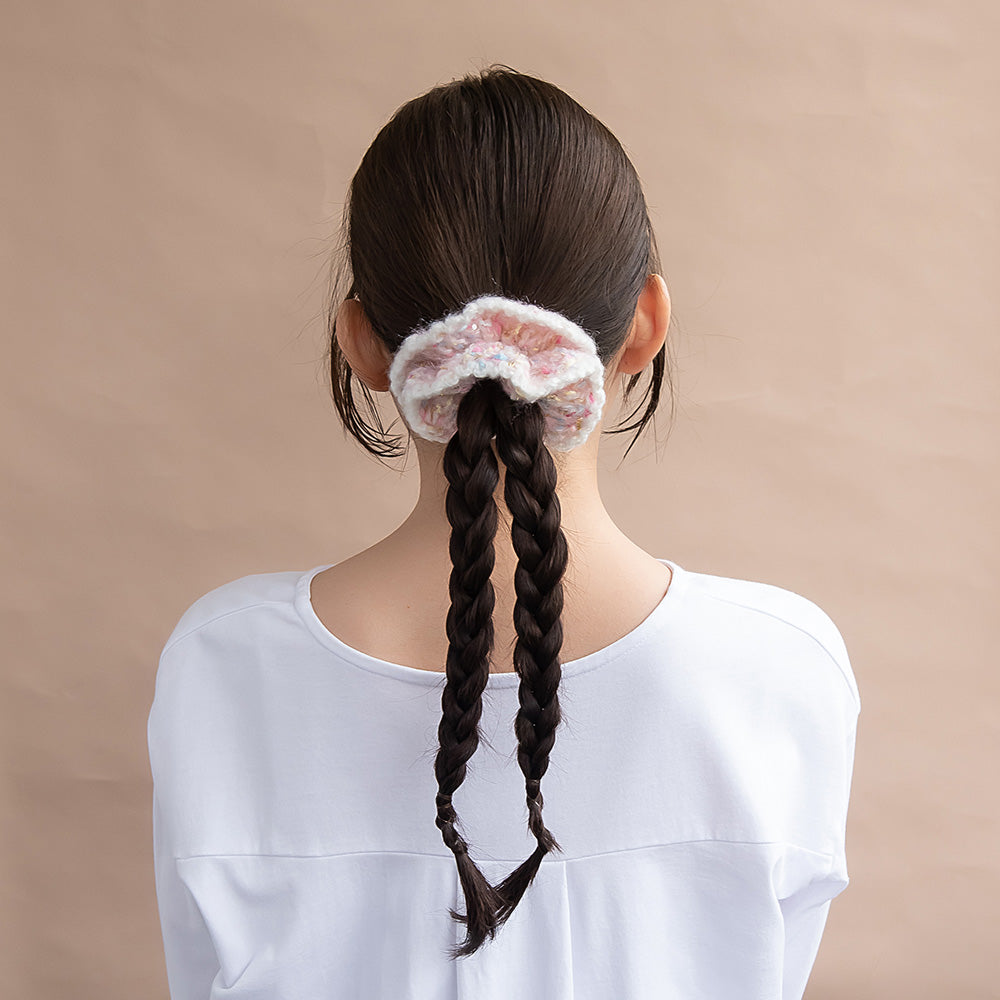 シュシュ 毛糸 ふわふわ ボリューム パステルマルチカラー 手編み