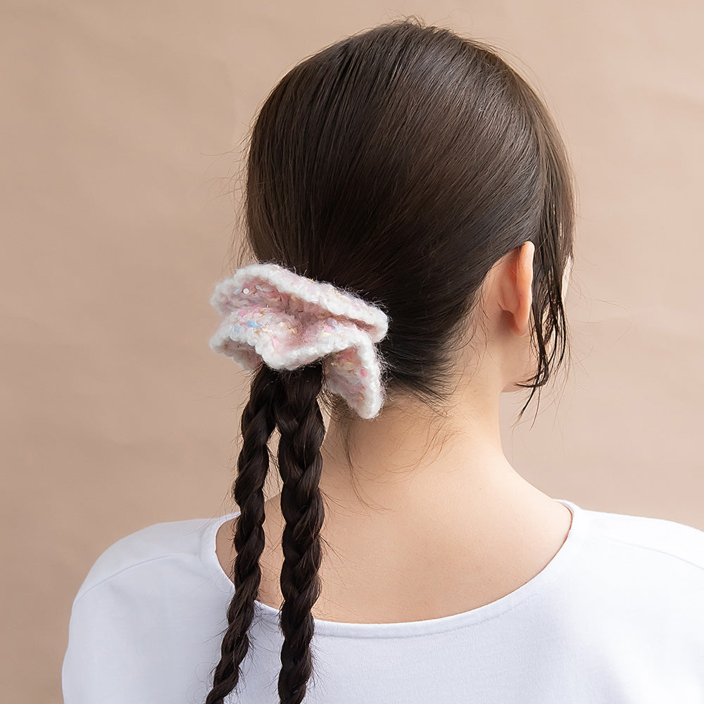 シュシュ 毛糸 ふわふわ ボリューム パステルマルチカラー 手編み