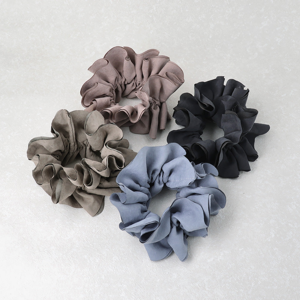 シュシュ フリル スエード風 くすみカラー