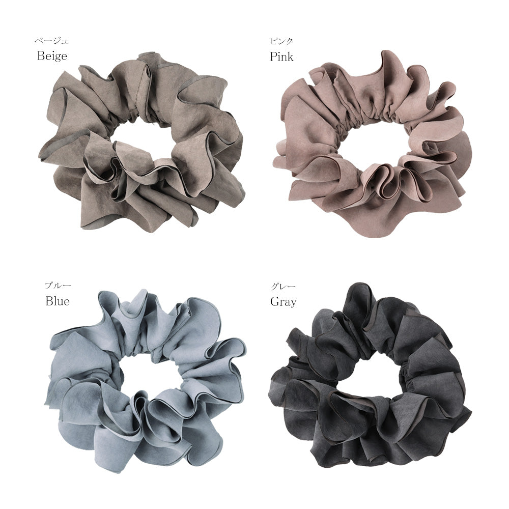 シュシュ フリル スエード風 くすみカラー