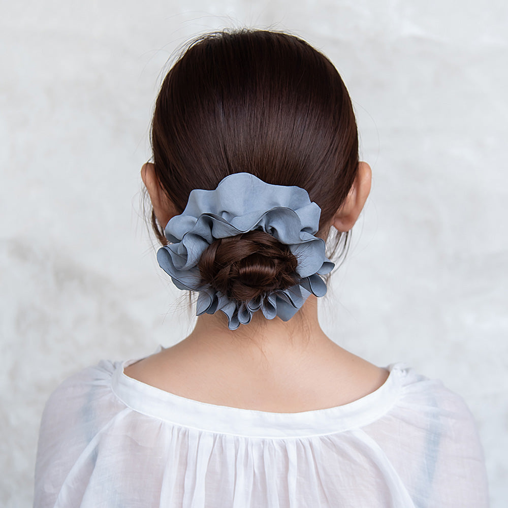 シュシュ フリル スエード風 くすみカラー