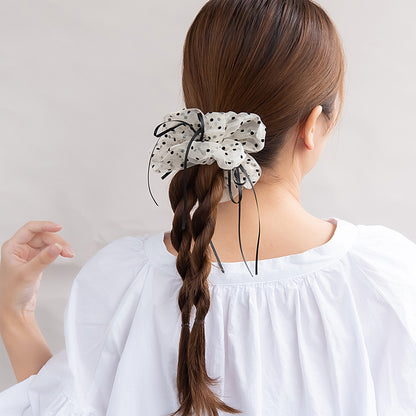 シュシュ シアー ドット 柄 ナロー リボン モノトーンカラー