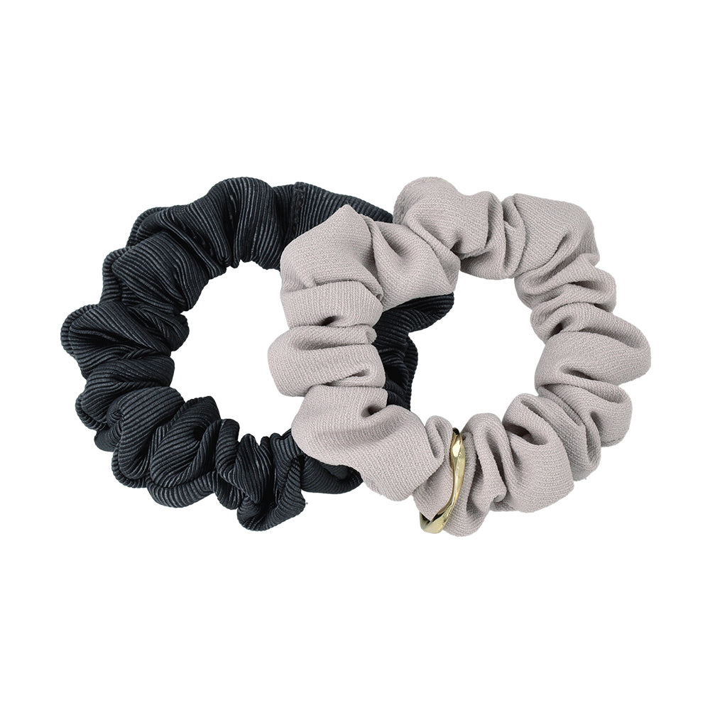 シュシュ メタル ツイスト リング 異素材 カラー 2個セット