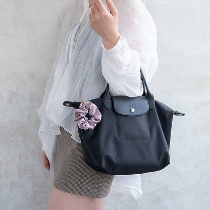 シュシュ バイカラー シマー 2個セット メタル ハート カラビナ付き