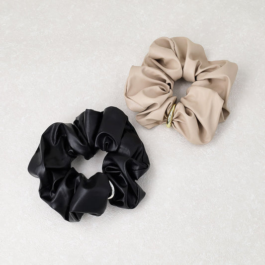 シュシュ 合皮 メタル リング ベーシックカラー