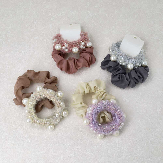 シュシュ ボア カラー パール 2個セット