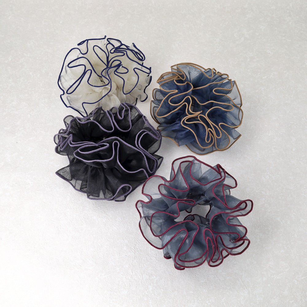 シュシュ シアー ボリューム バイカラーパイピング メロウ加工