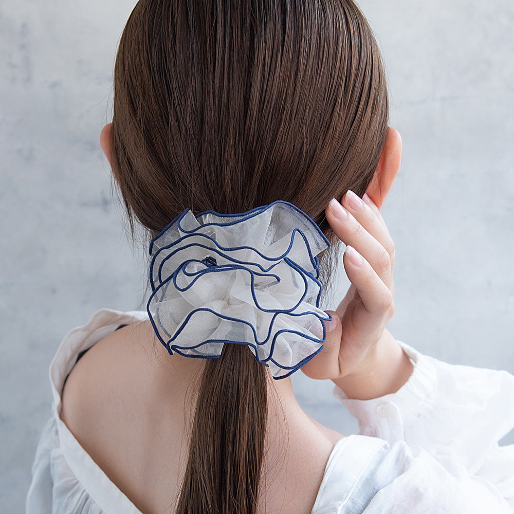 シュシュ シアー ボリューム バイカラーパイピング メロウ加工