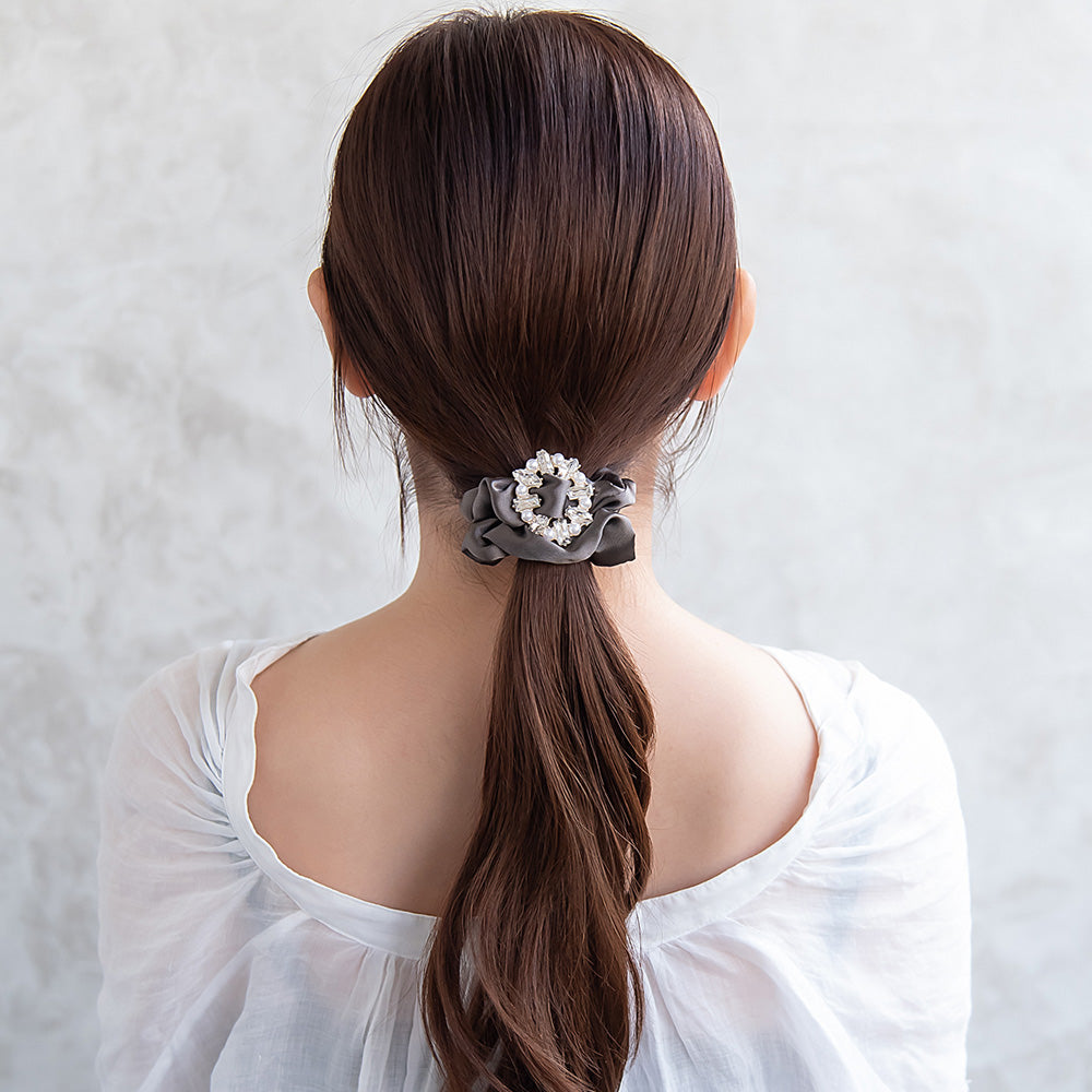 シュシュ charm chouchou メタル パール ストーン ビジュー オーバル