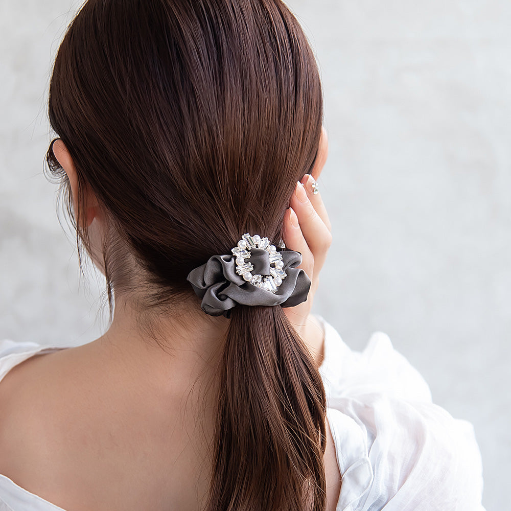 シュシュ charm chouchou メタル パール ストーン ビジュー オーバル