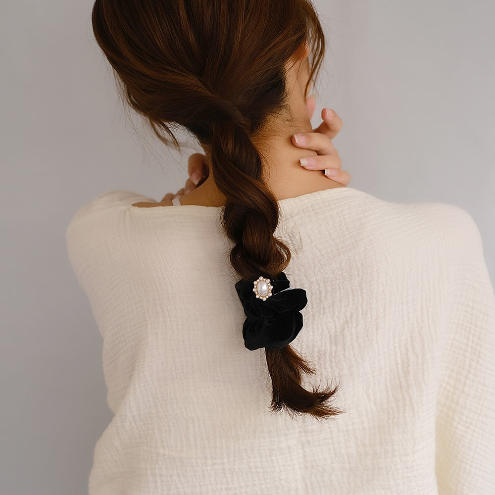 シュシュ charm chouchou ベロア メタル パール ストーン ビジュー オーバル