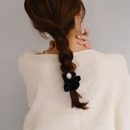 シュシュ charm chouchou ベロア メタル パール ストーン ビジュー オーバル