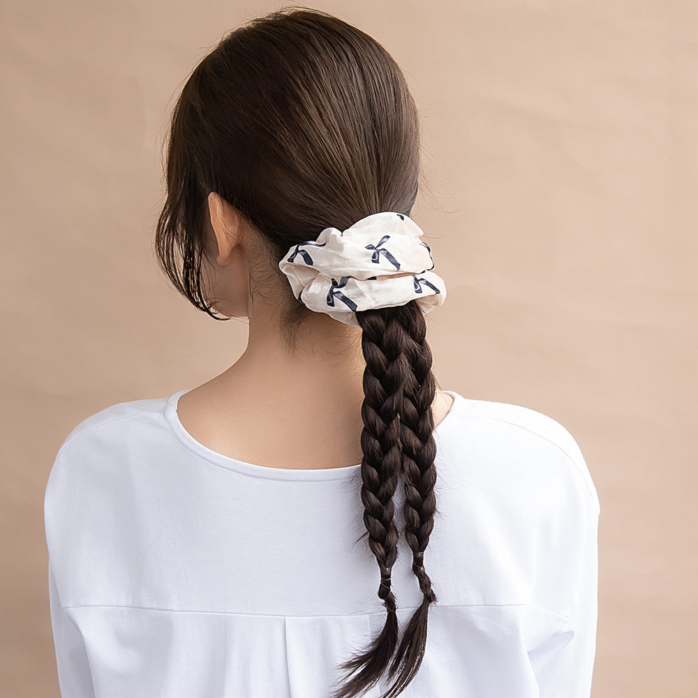 シュシュ ハート リボン柄 ベロア