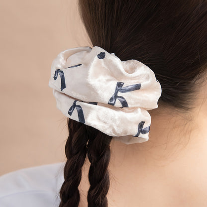 シュシュ ハート リボン柄 ベロア