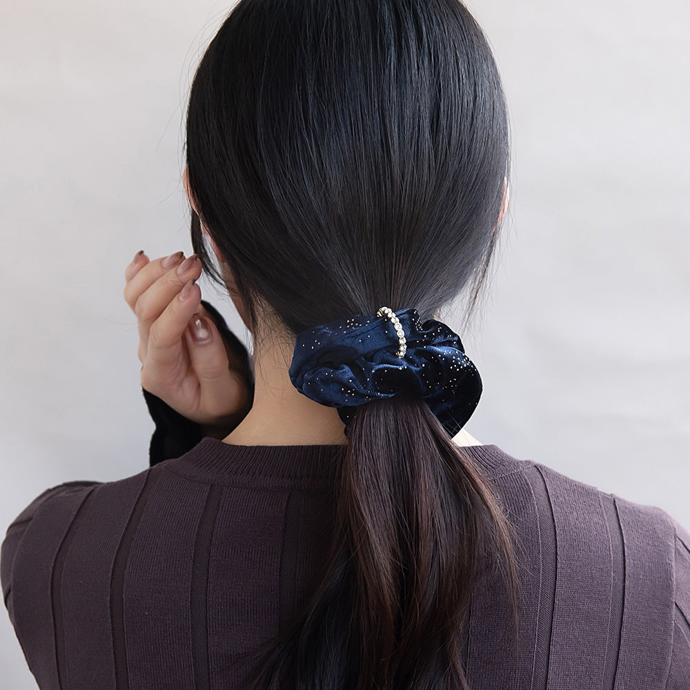 シュシュ ベロア ランダム スタッズ ビジューリング