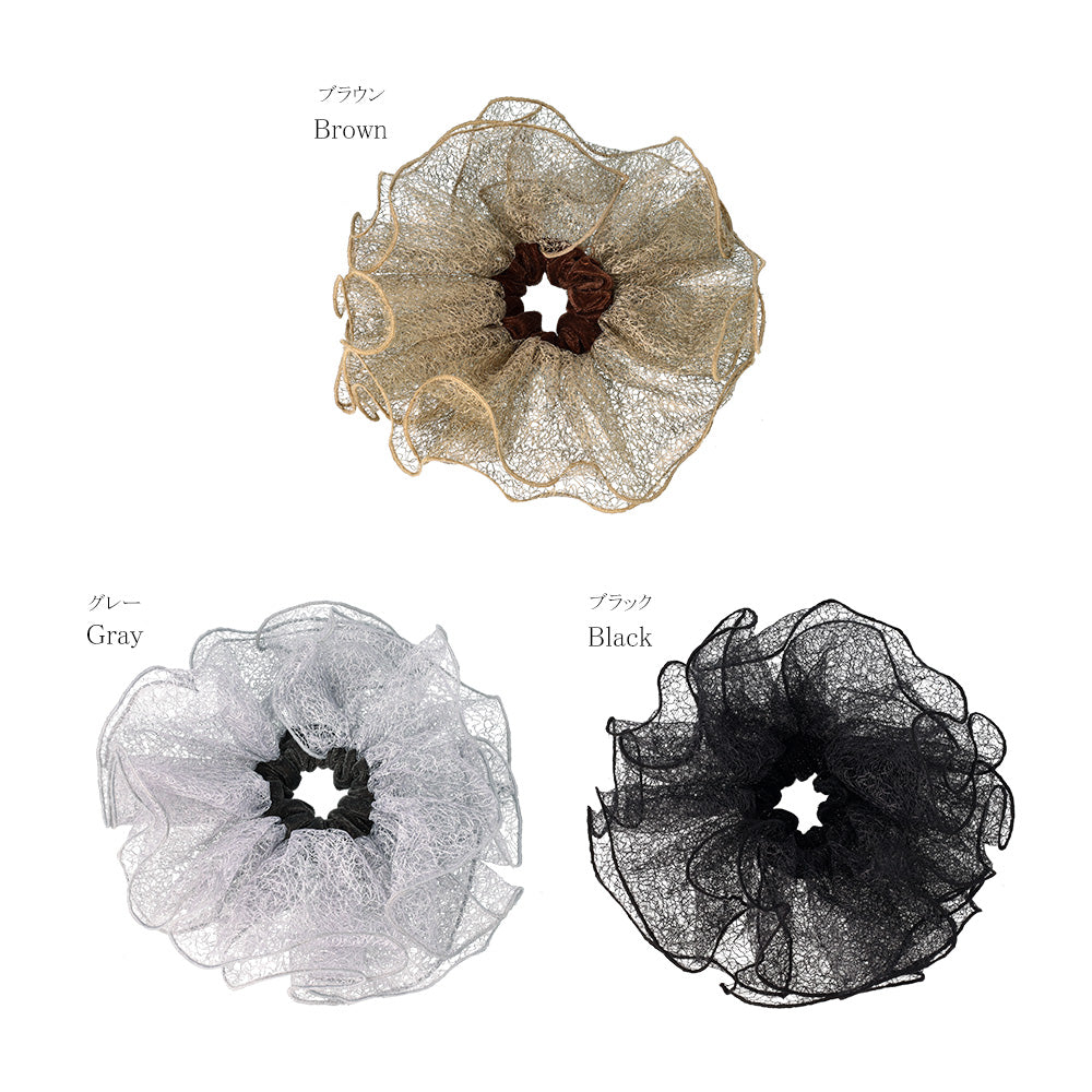 シュシュ ベロア メッシュレース ビッグ フリル