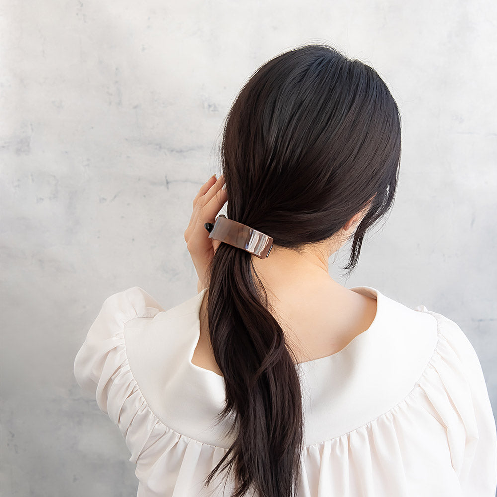 ヘアクリップ カーブ レクタングル プレート マーブル カラー