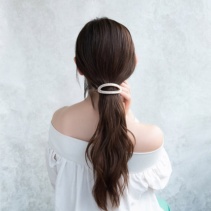 ヘアクリップ オーバル ミニ パール マーブル カラー ライン フレーム クリア アーチクリップ