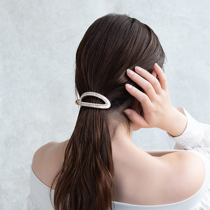 ヘアクリップ オーバル ミニ パール マーブル カラー ライン フレーム クリア アーチクリップ