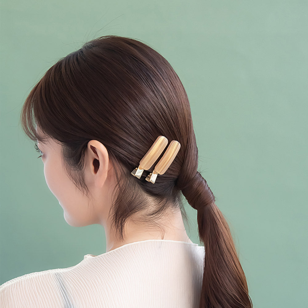ヘアクリップ Candy Arrange ニッケルフリー レクタングル ライン マーブル カラー 2個セット メタル クリップ