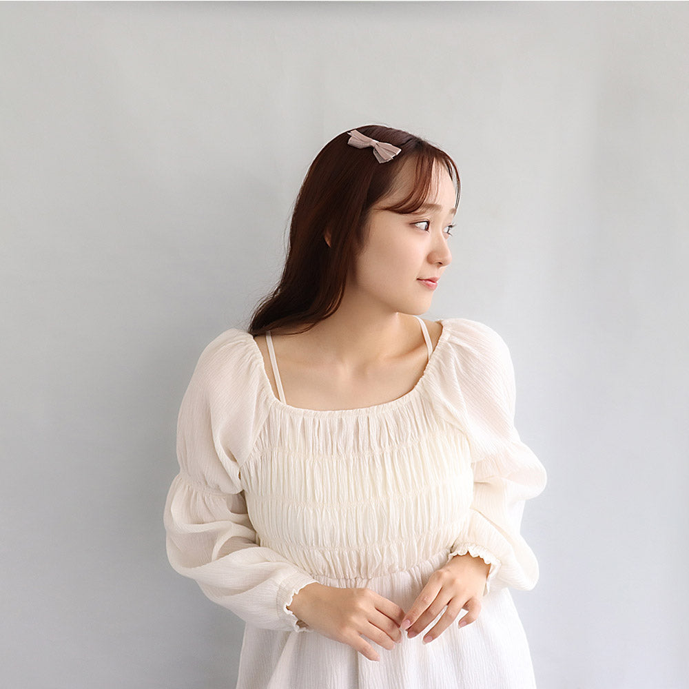ヘアクリップ ダブル リボン サテン オーガンジー くすみ カラー 2個