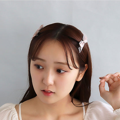 ヘアクリップ ダブル リボン サテン オーガンジー くすみ カラー 2個セット クリップ