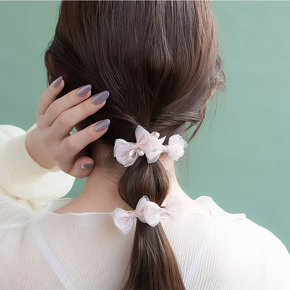 ヘアクリップ シアー レイヤード ダブル ミニ リボン パール 2個セット クリップ