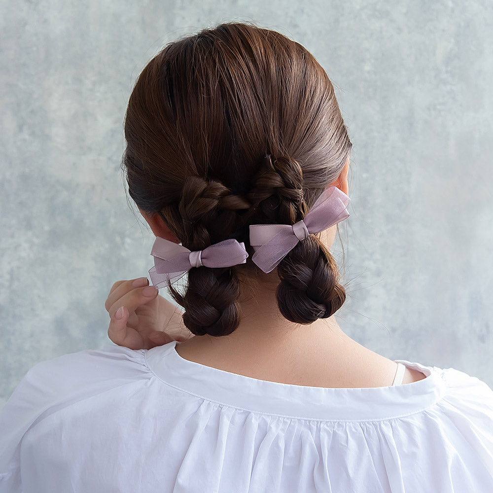 ヘアクリップ ダブル リボン シアー 2個セット サイドクリップ