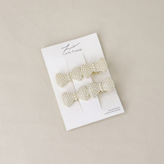 ヘアクリップ Candy Arrange ニッケルフリー メタル リボン ダブル ミニ パール 2個セット クリップ