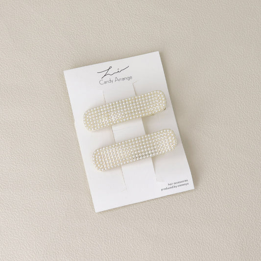 ヘアクリップ Candy Arrange ニッケルフリー メタル ラウンドレクタングル ミニ パール 2個セット クリップ