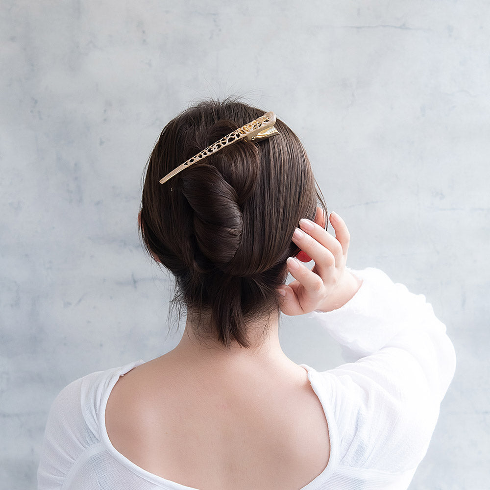 ヘアクリップ 透かし フラワー マーブル カラー メタル コンコルド