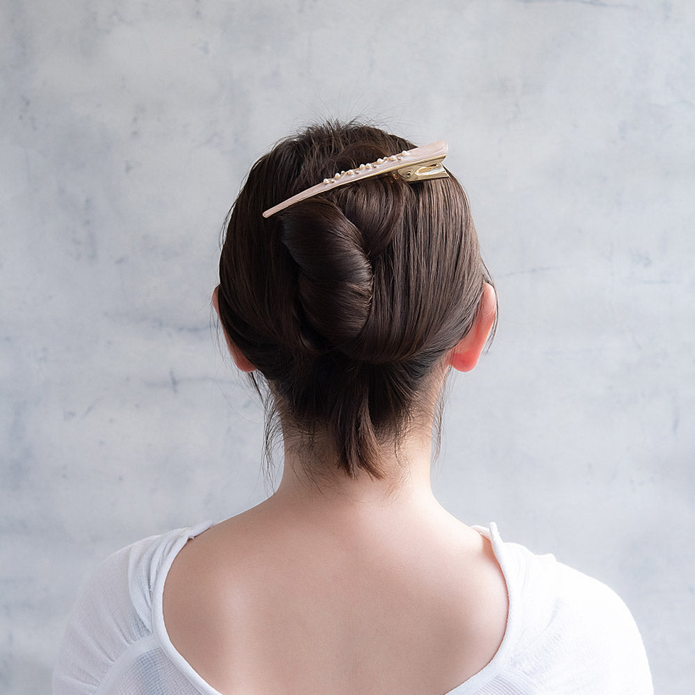 ヘアクリップ ウェーブ ライン ミニ パール ストーン マーブル
