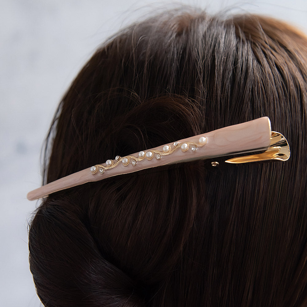 ヘアクリップ ウェーブ ライン ミニ パール ストーン マーブル