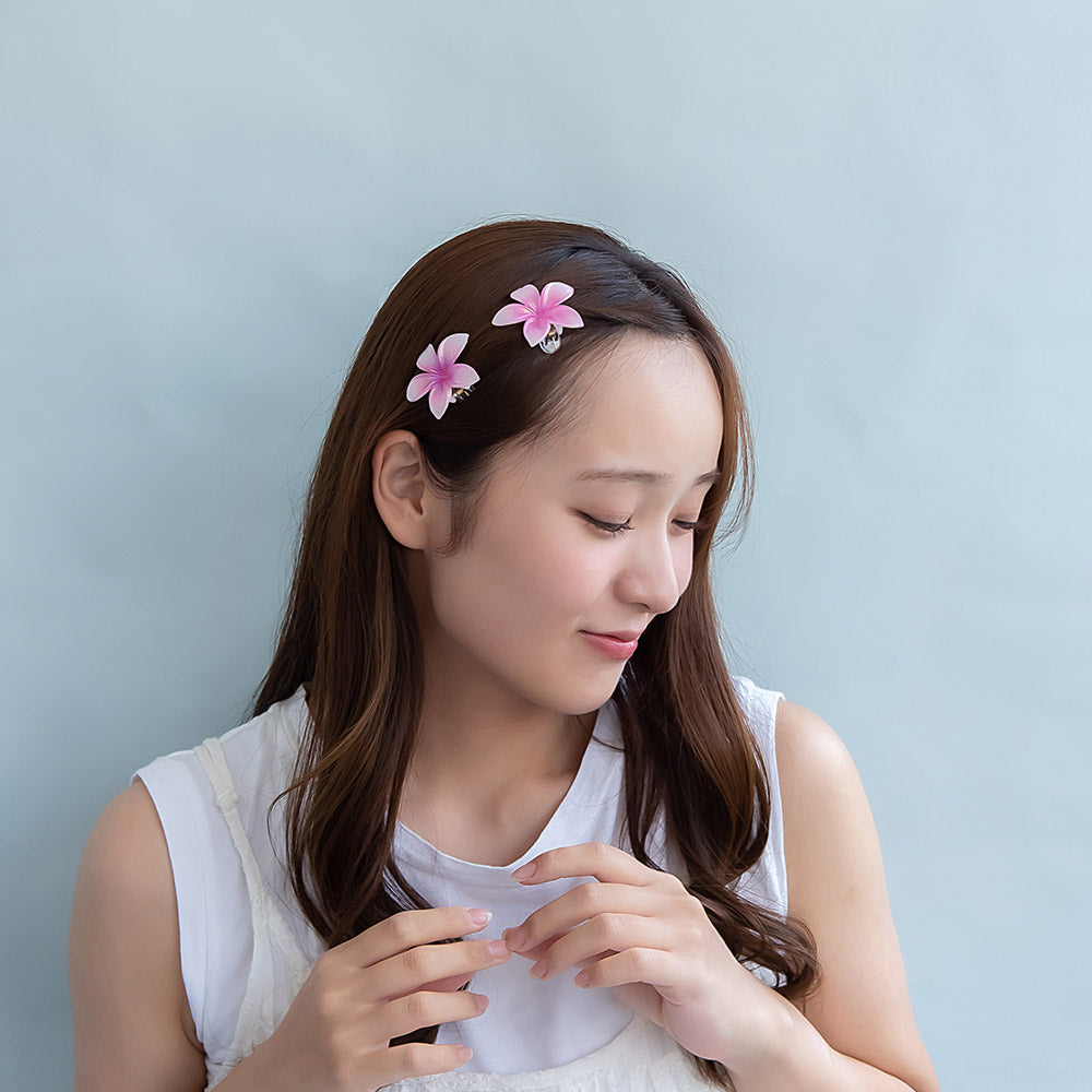 ヘアクリップ mini clip プルメリア フラワー 花 カラー 2個