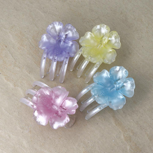 ヘアクリップ ハイビスカス フラワー 花 カラー 78mm クリア サイドバンスクリップ