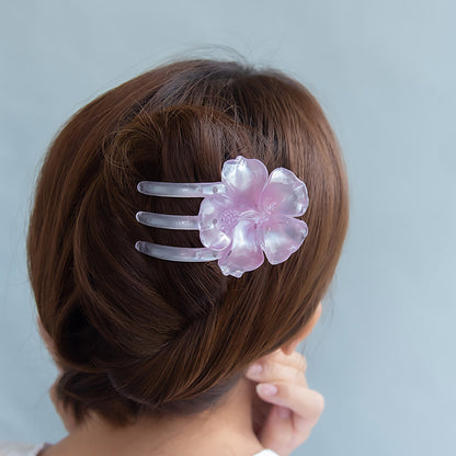 ヘアクリップ ハイビスカス フラワー 花 カラー 78mm クリア サイドバンスクリップ