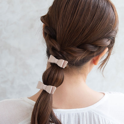 ヘアクリップ ミニ リボン グログラン 立体 カラー 2個セット サイドクリップ