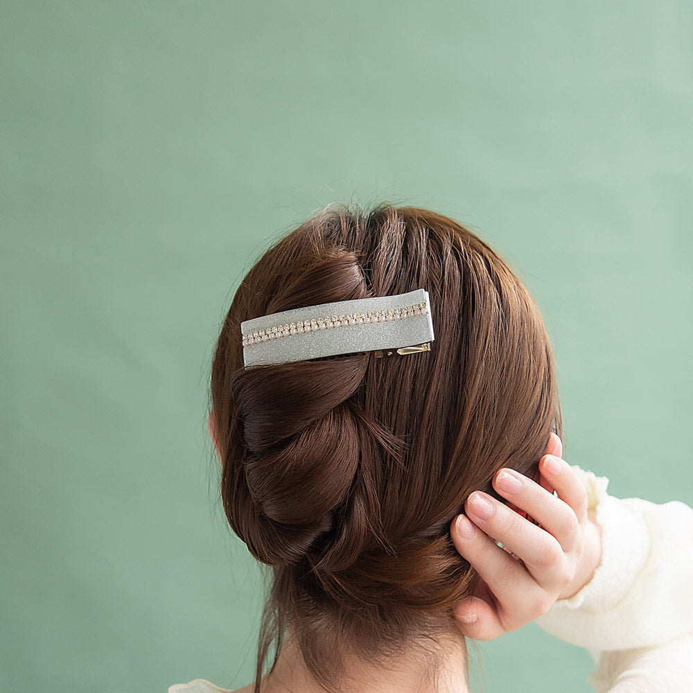 ヘアクリップ ラメ カラー ミニ ストーン パール ライン メタル