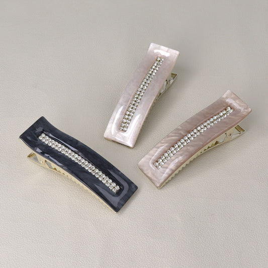 ヘアクリップ マーブル カラー フレーム ミニ ストーン ダブル ライン メタル サイド フォーククリップ