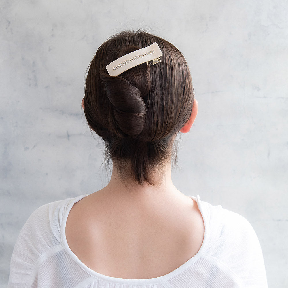 ヘアクリップ マーブル カラー フレーム ミニ ストーン ダブル ライン